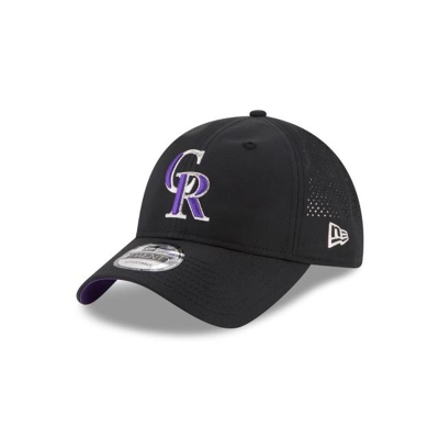 Black Colorado Rockies Hat - New Era MLB Perforated Pivot 9TWENTY Adjustable Caps USA5248936